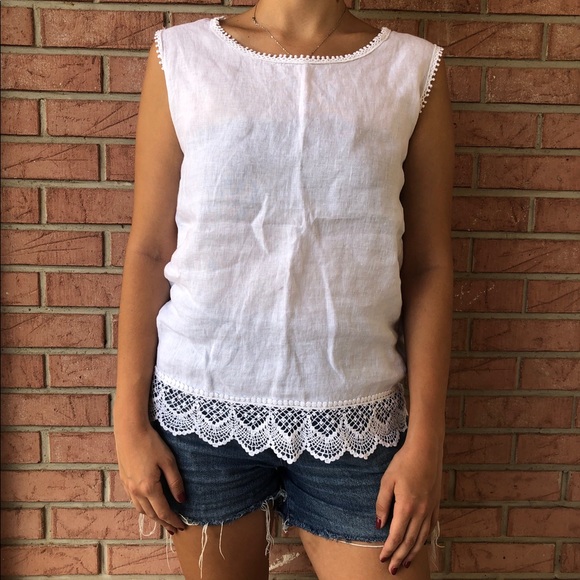 White linen tank crochet hem - Picture 2 of 4